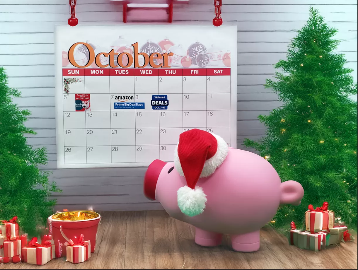 Our mascot ,Penny, planning for the October sales events with a smile, showing you how to get a head start on your holiday shopping